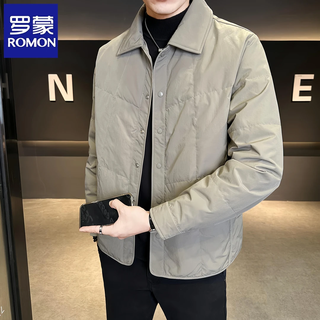 Romon/罗蒙轻薄衬衫式羽绒服男士秋冬季新款商务休闲夹克翻领外套