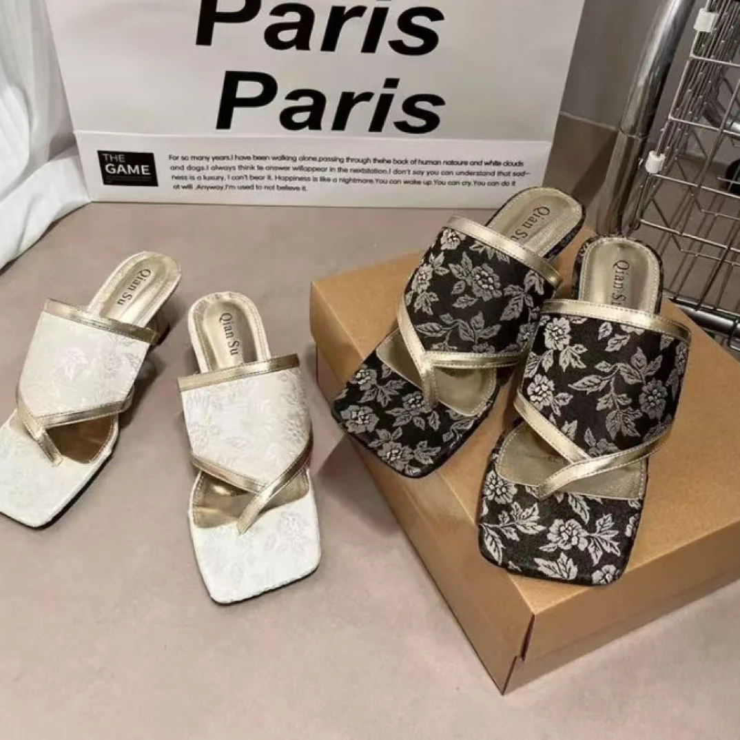 VEEFSHOW 339-8 法式防滑薄款夏季高跟鞋女款鞋子人字拖鞋休闲