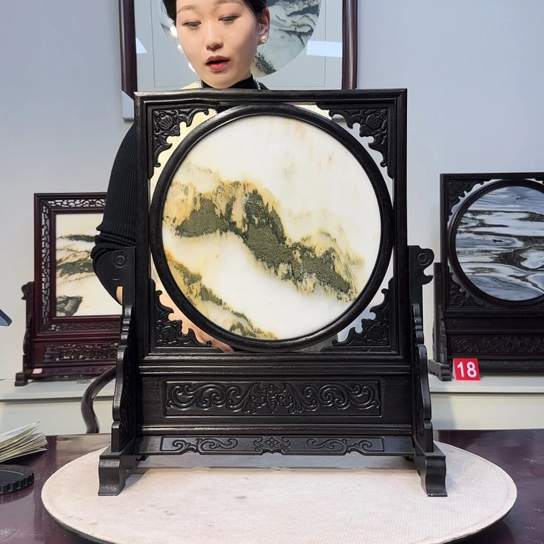 石材天然大理石画屏风摆件42×49