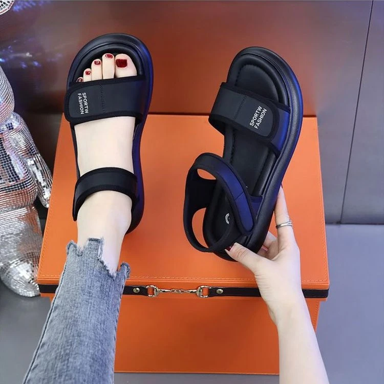 新百伦休闲运动凉鞋女2025年夏季新款平底软底防滑旅游跑步魔术贴