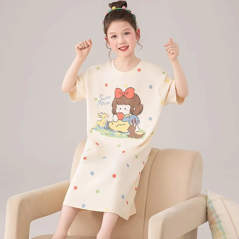 短袖睡裙女童夏季新款纯棉薄款可爱公主儿童女孩睡衣中大童家居服