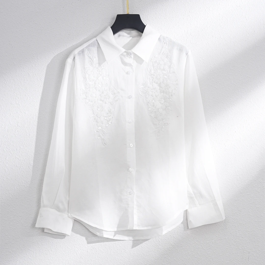 【欧若风】春夏新款百搭气质别致时尚刺绣宽松衬衫CC5685衣长69