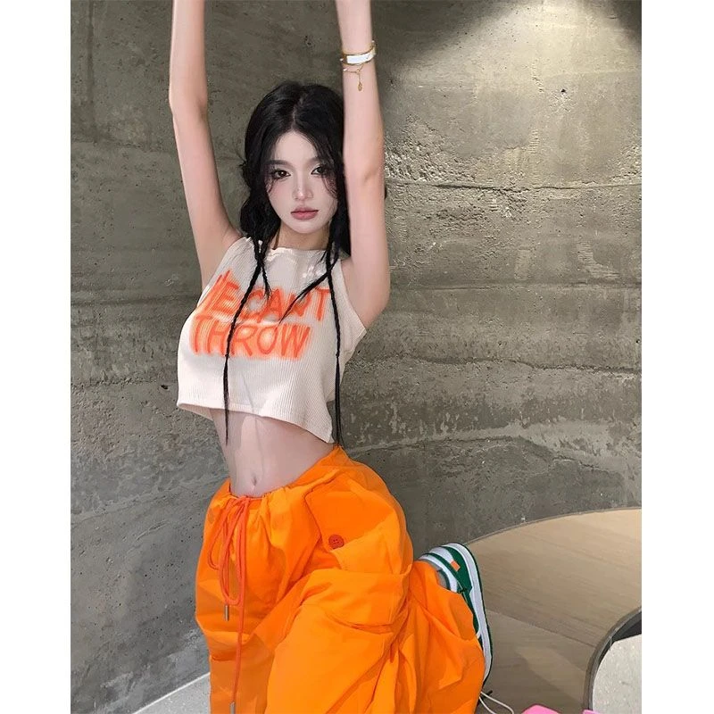 【Ula尤拉专属】多巴胺套装背心印花橙色显瘦辣妹短款休闲夏季宽松