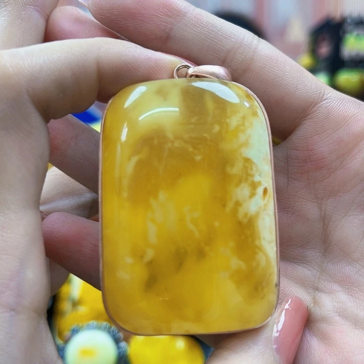 琥珀银S925镶嵌颈饰吊坠