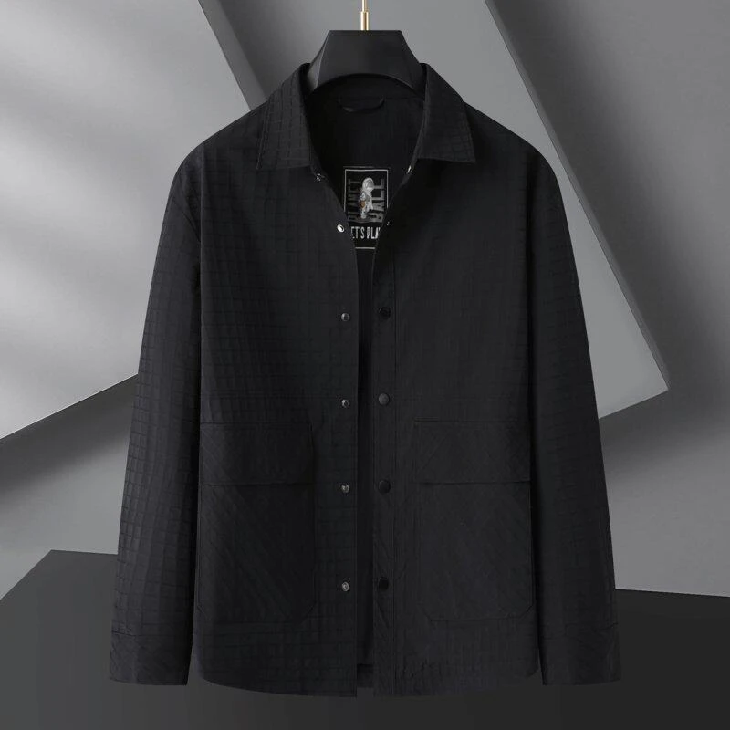 大码青年翻领夹克外套男士春秋季薄款胖子衬衫领高级商务休闲上衣