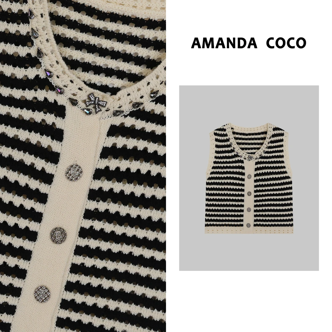 NANA专属# 法式优雅高定串钻气质无袖冰感上衣