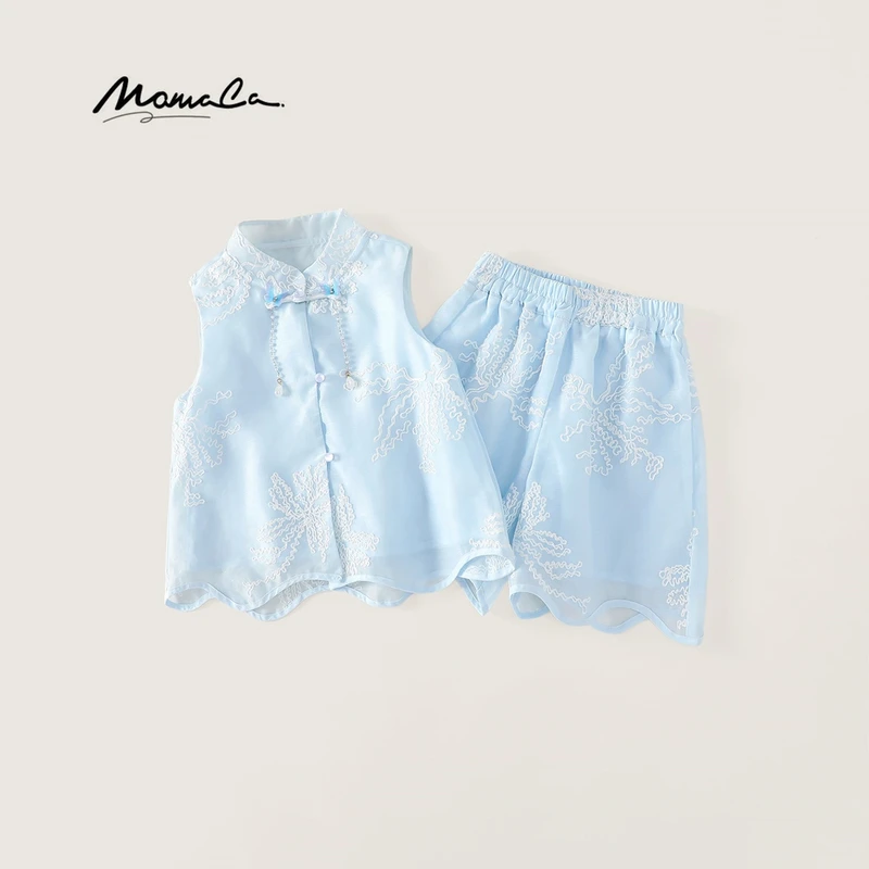 MOMOCO新款女童无袖双层纯色新中式薄款夏季两件套77620580049