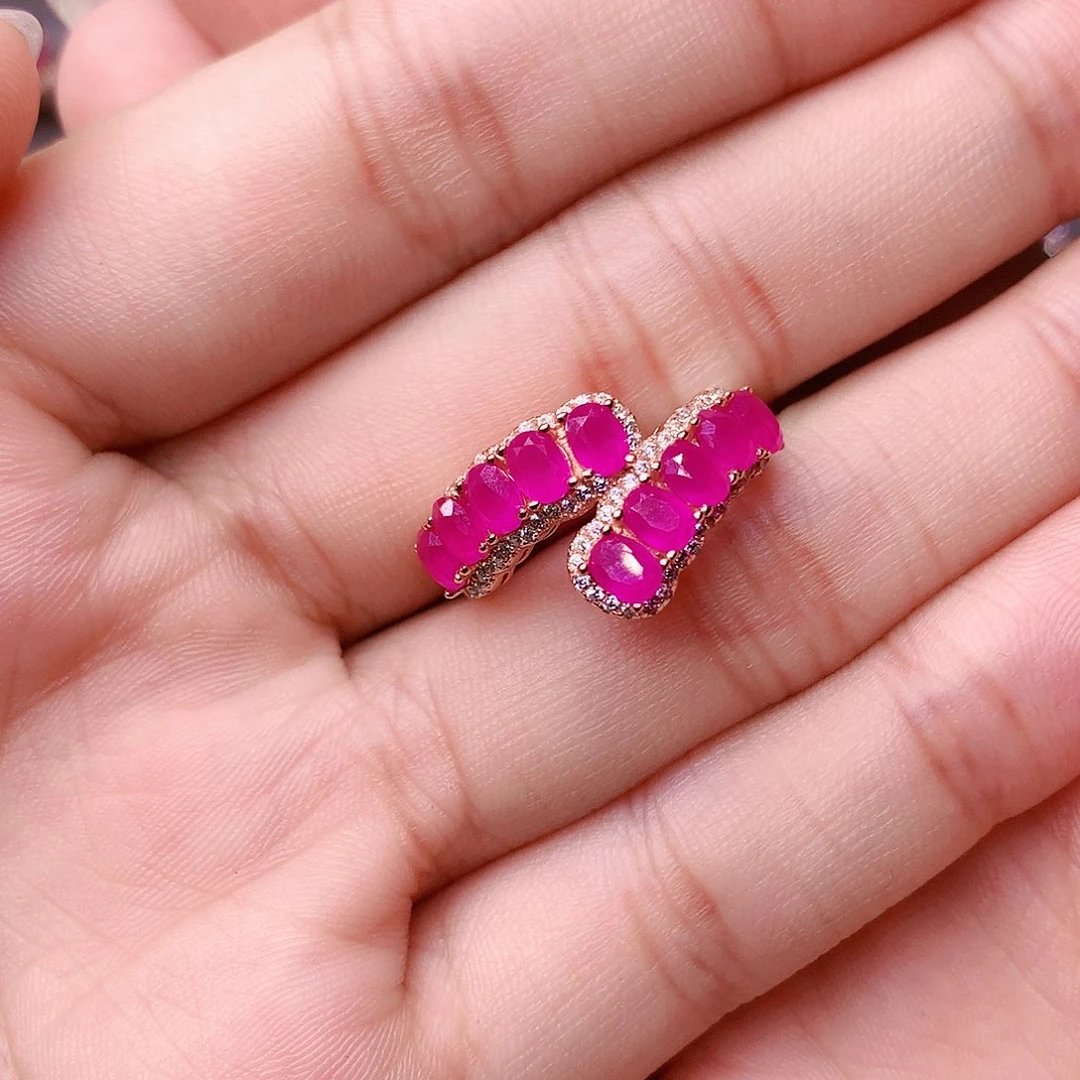 红宝石戒指银S925镶嵌