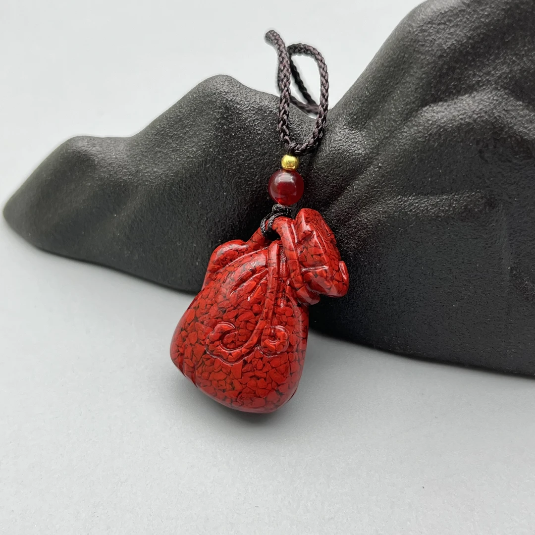 含辰砂工艺品JT161-晶体砂雕刻福袋貔貅吊坠