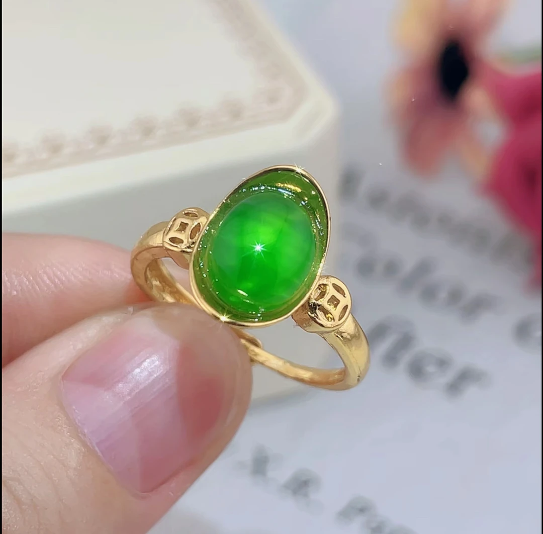 【大鹏福利】天然玛瑙冰绿玉髓戒指 元宝气质活口戒指拍一发一