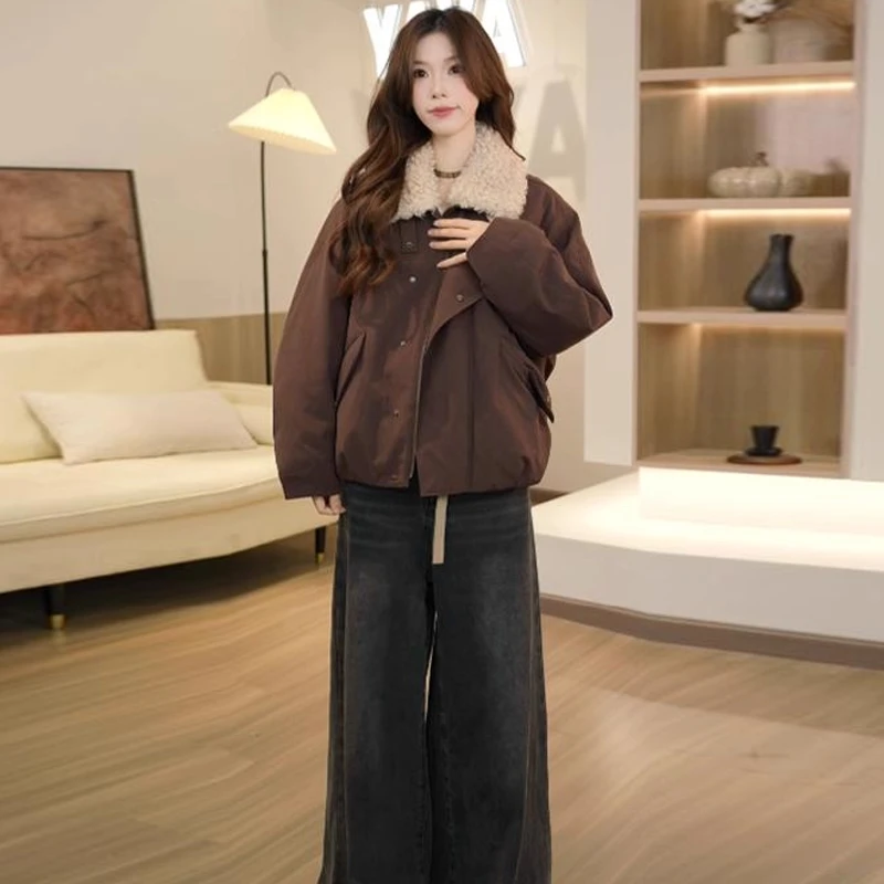 时尚加厚短款棉服女2025冬季新款洋气宽松保暖休闲派克服棉衣外套