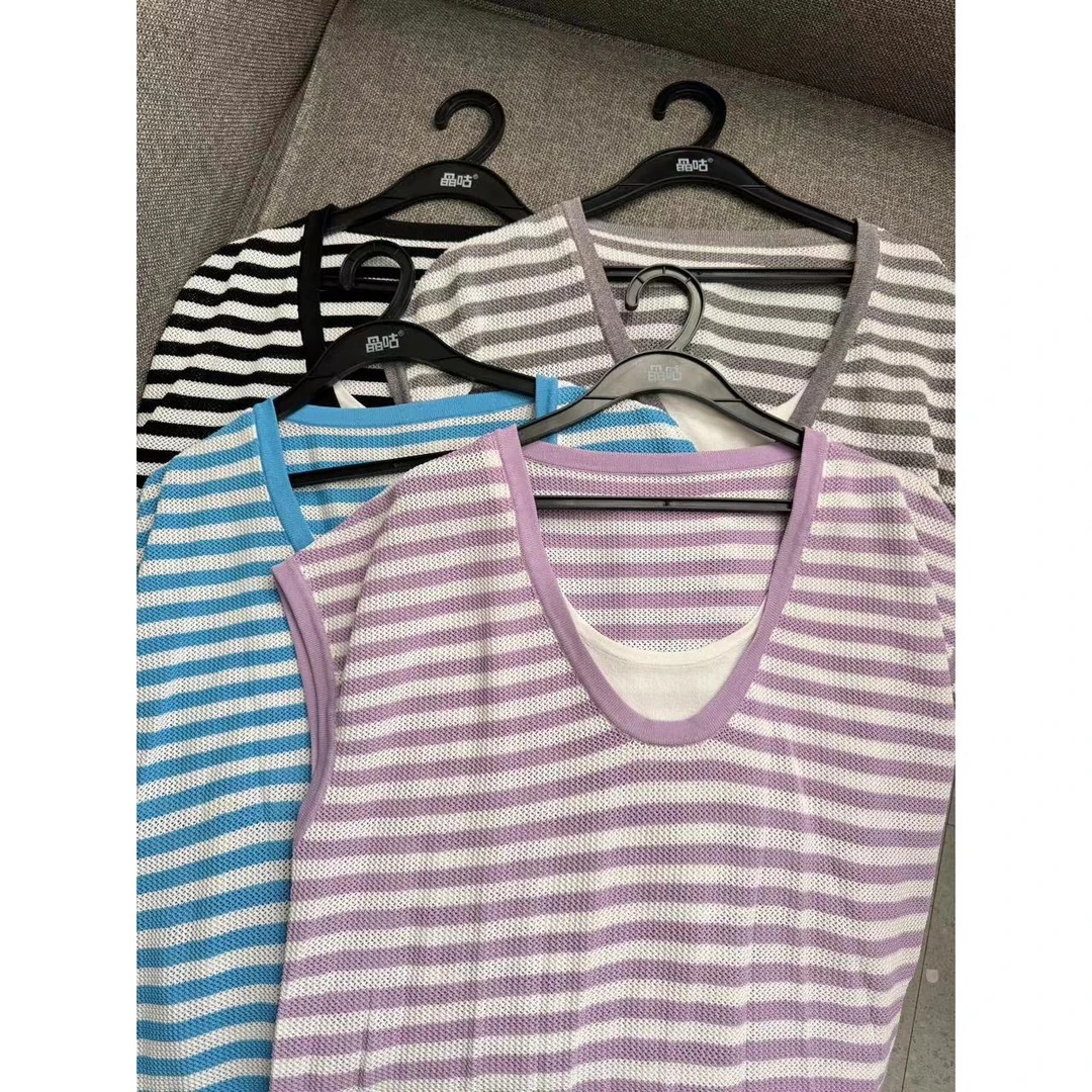 晶咕【莓果一夏】显瘦法式撞色条纹抽褶假两件上衣短袖T恤短款