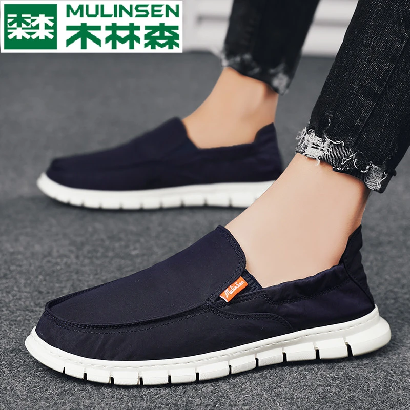木林森男鞋2025新款秋季透气帆布鞋男士运动休闲软底一脚蹬布鞋男