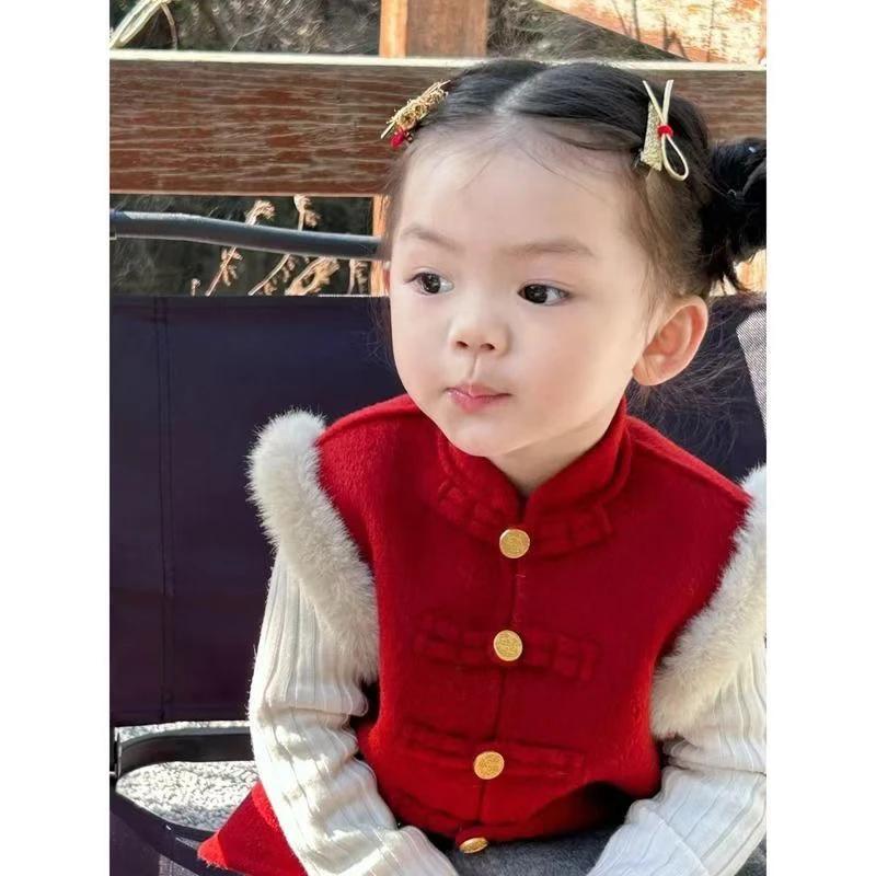 毛衣加厚女宝宝纯色秋冬婴儿拜年服常规厚款马甲坎肩