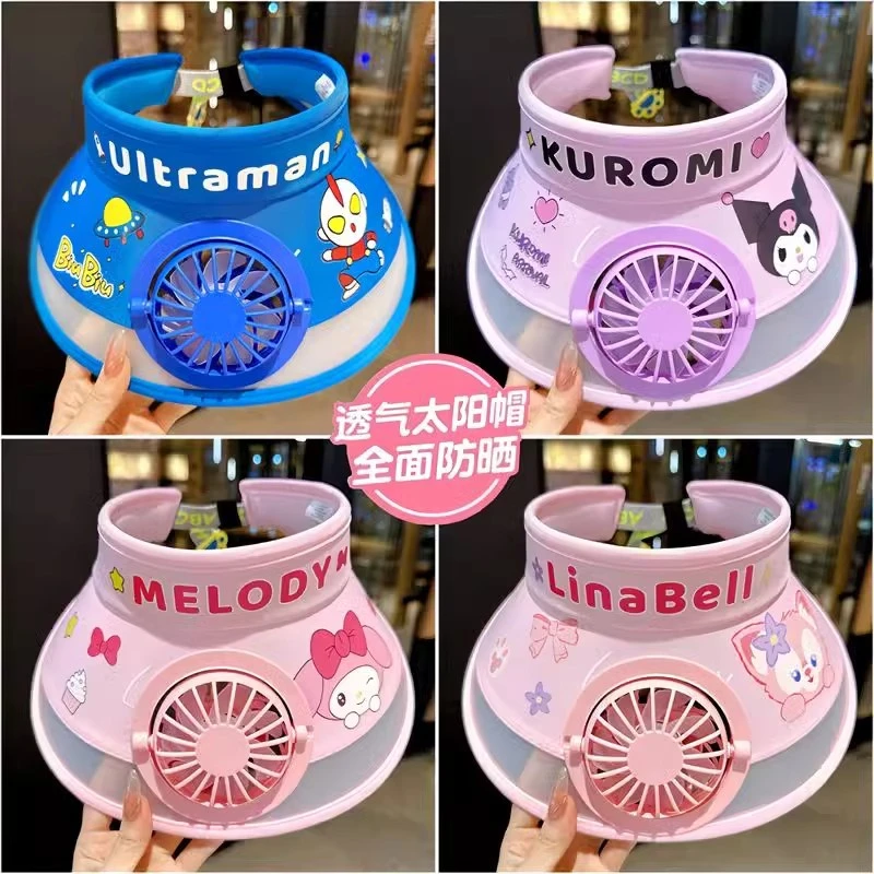 儿童USB充电风扇帽夏季遮阳帽户外出游防晒帽卡通大檐空顶帽新款