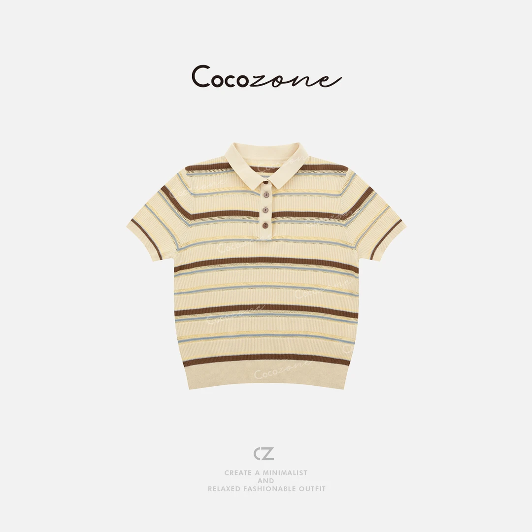 COCO ZONE 刘一一【100棉】Polo领精致纽扣毛织短袖CD1A0936