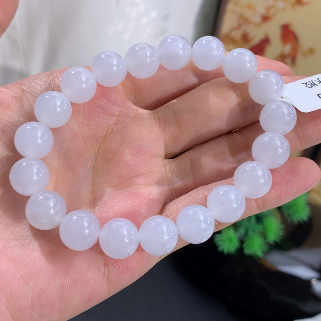 翡翠未镶嵌手串卡9.9胶润白冰手串