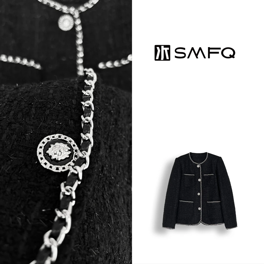 水木夫妻 ”戛纳之夜“绵羊毛手工链条轻奢小香风羽绒外套SM5772