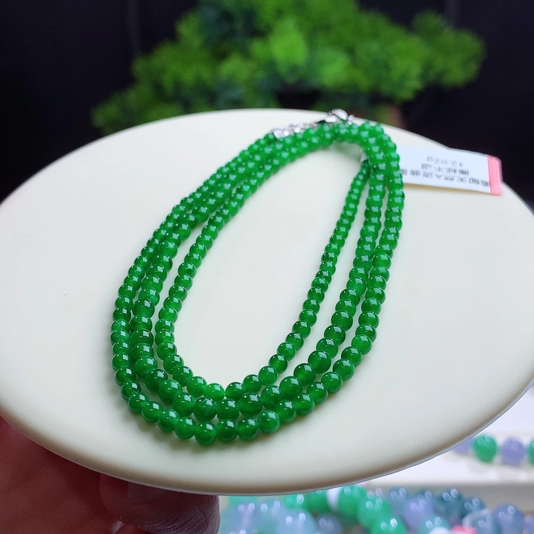 项链未镶嵌翡翠卡3-3.8mm辣阳绿 炸光 冰冰胶 油润润