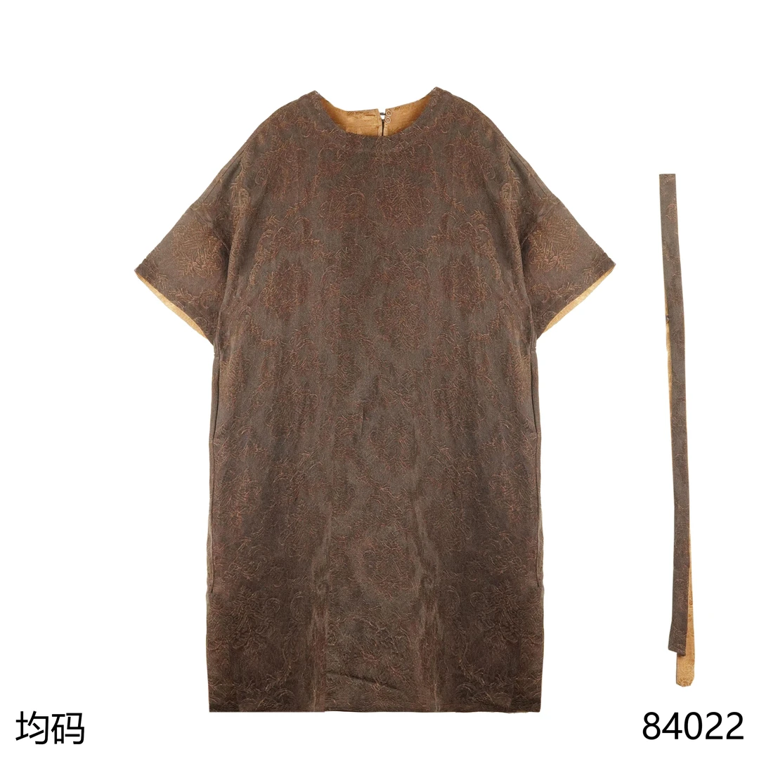 MM 2025春夏新款时尚国风棕色繁花国风连衣裙84022