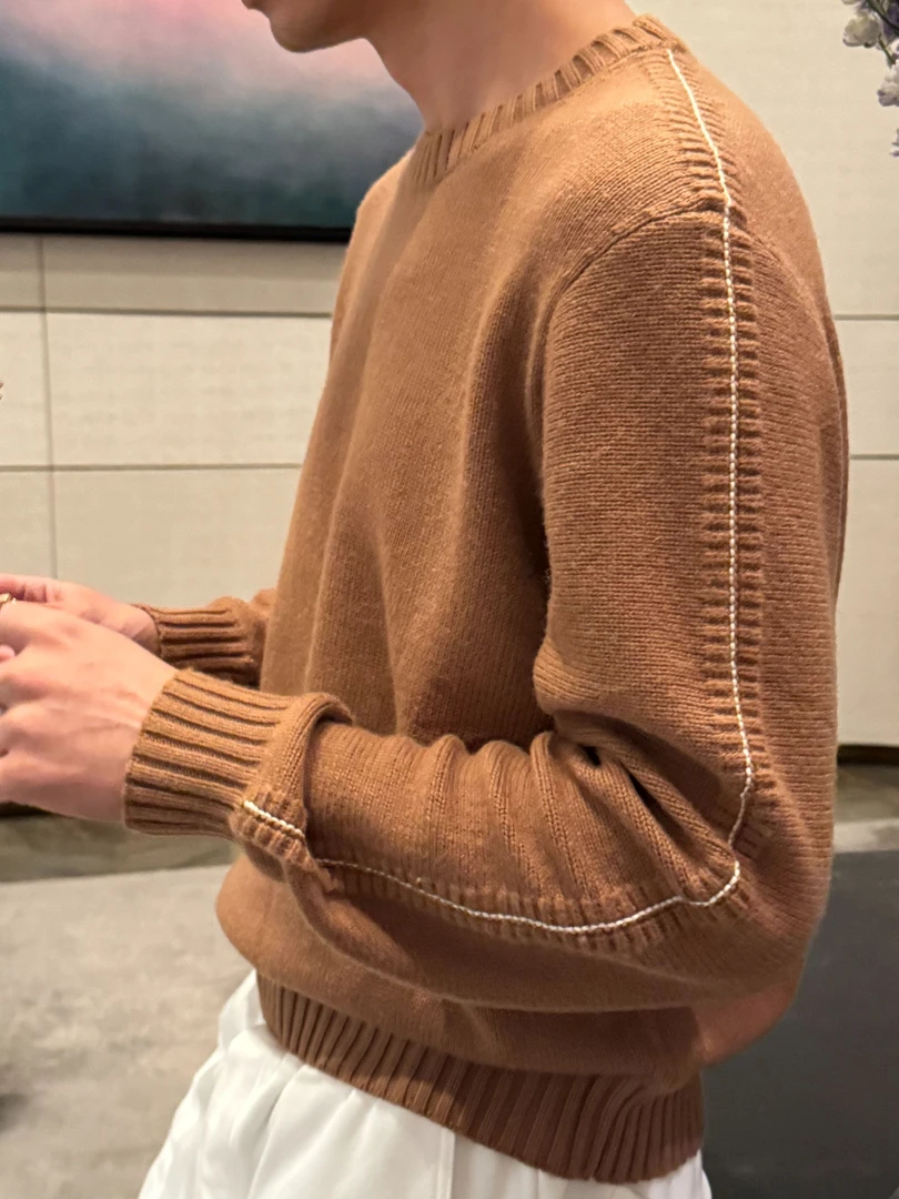 LP23000版秋冬羊毛针织衫男士高级感毛衣老钱新贵风圆领套头毛衣