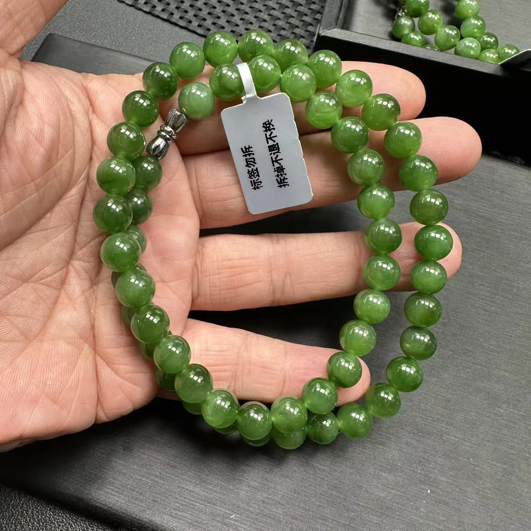 【风哥珠宝】和田玉俄料碧玉项链  约8mm 多样性发一件  X688