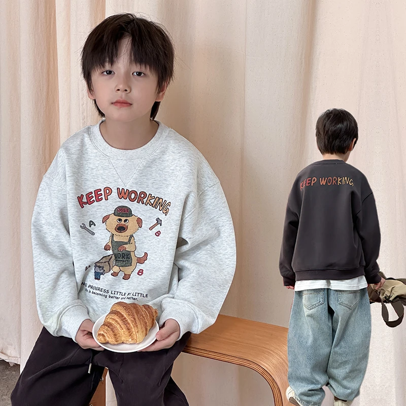 【依妈家】上新秋季儿童潮童洋气宽松男童字母卡通卫衣中大童25G158