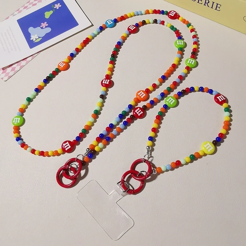 长款手机挂链二合一斜挎手腕挂脖三用手机挂绳彩色串珠手机链挂件