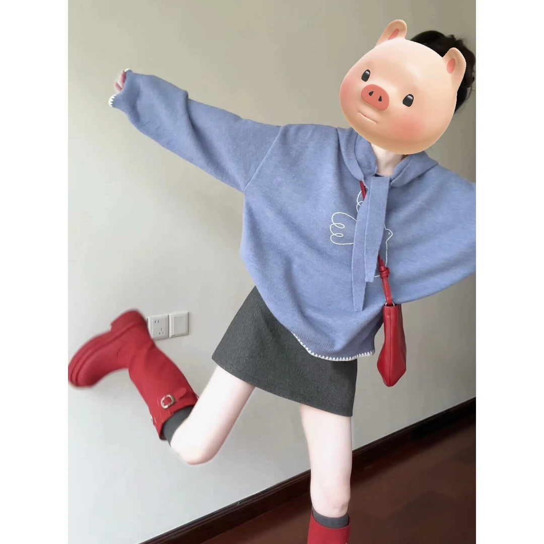 2025秋季韩系穿搭女时尚设计感减龄宽松上衣百搭高腰短裙两件套