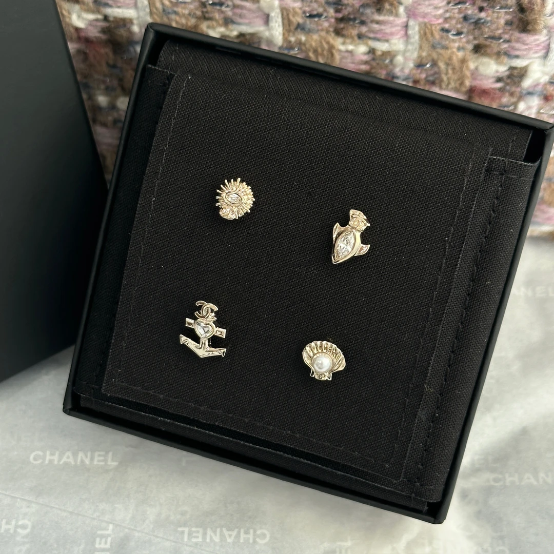 全新未使用 Chanel/香奈儿 海洋系列耳钉一套4个