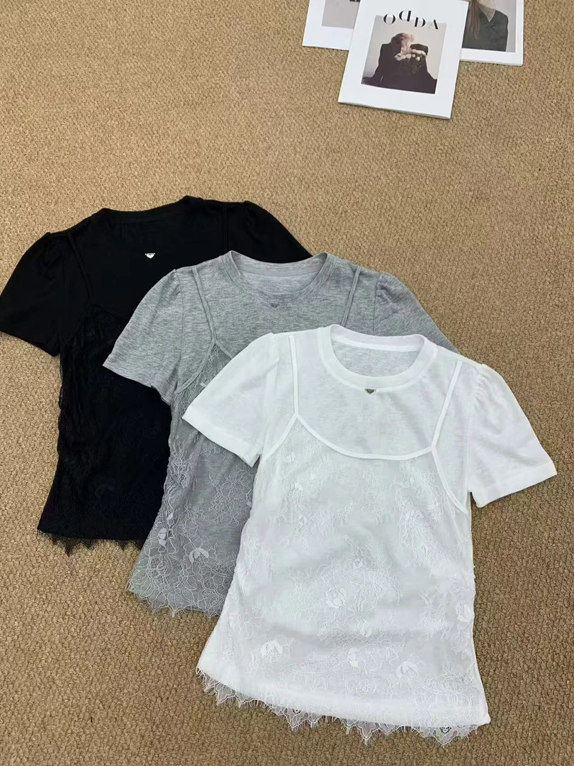 A3117 短袖T恤修身假两件拼接女士