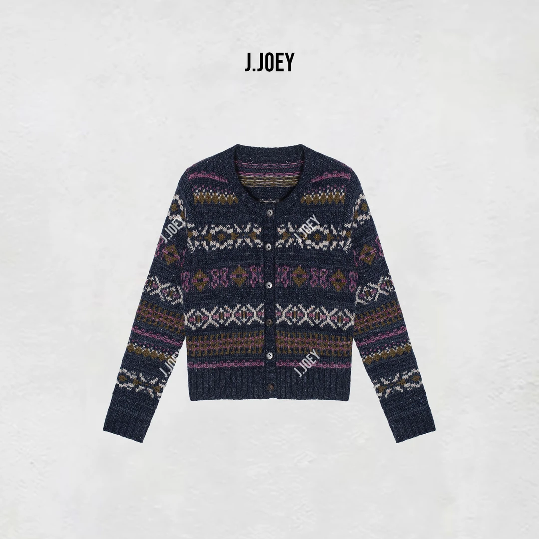 J.JOEY 多色极简风圆领羊毛毛衣外套秋冬宽松百搭针织开衫0776