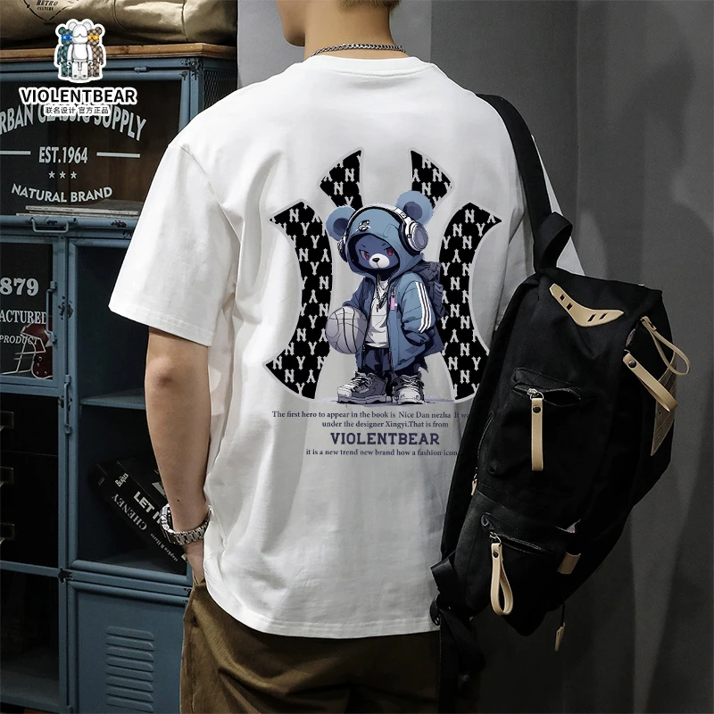 暴力熊夏季短袖男T恤ins百搭情侣纯棉打底衫男宽松港风半袖上衣