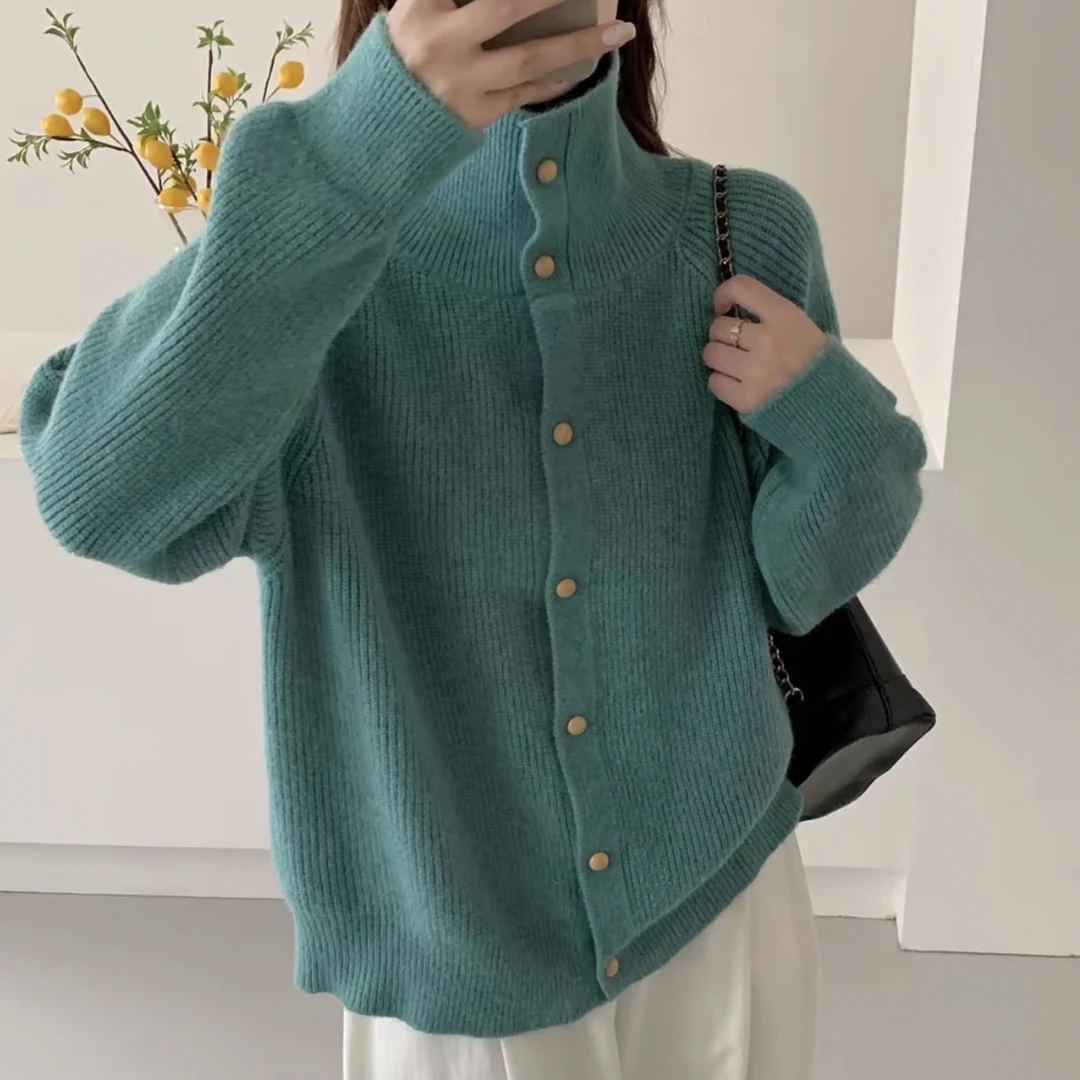 【Gao】显瘦翻领立领宽松版韩系慵懒风宽松针织毛衣女秋冬外穿百搭