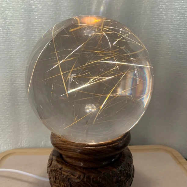 天然水晶发晶金发晶水晶球居家办公风水摆件