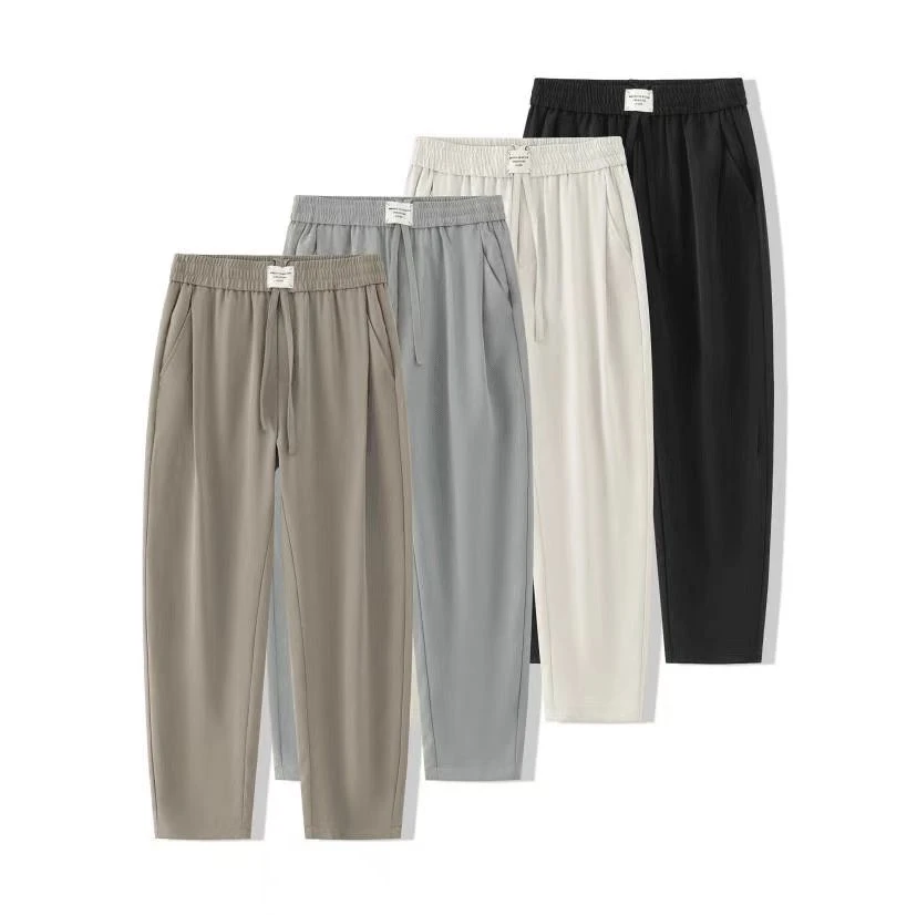 冰丝休闲西装裤男夏季新款凉感透气长裤垂感微弹宽松直筒九分裤潮