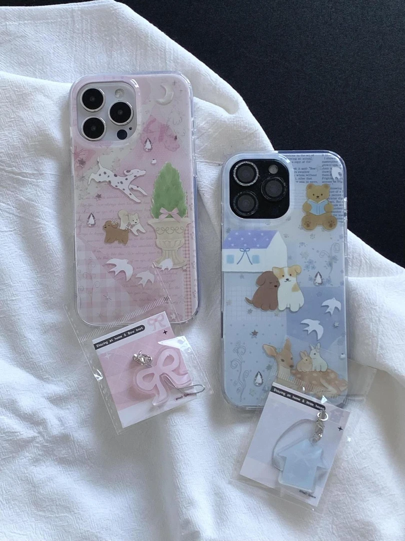 IMD粉蓝欢乐小狗适用苹果卡通手机壳华为荣耀400爆款小米OPPOReno