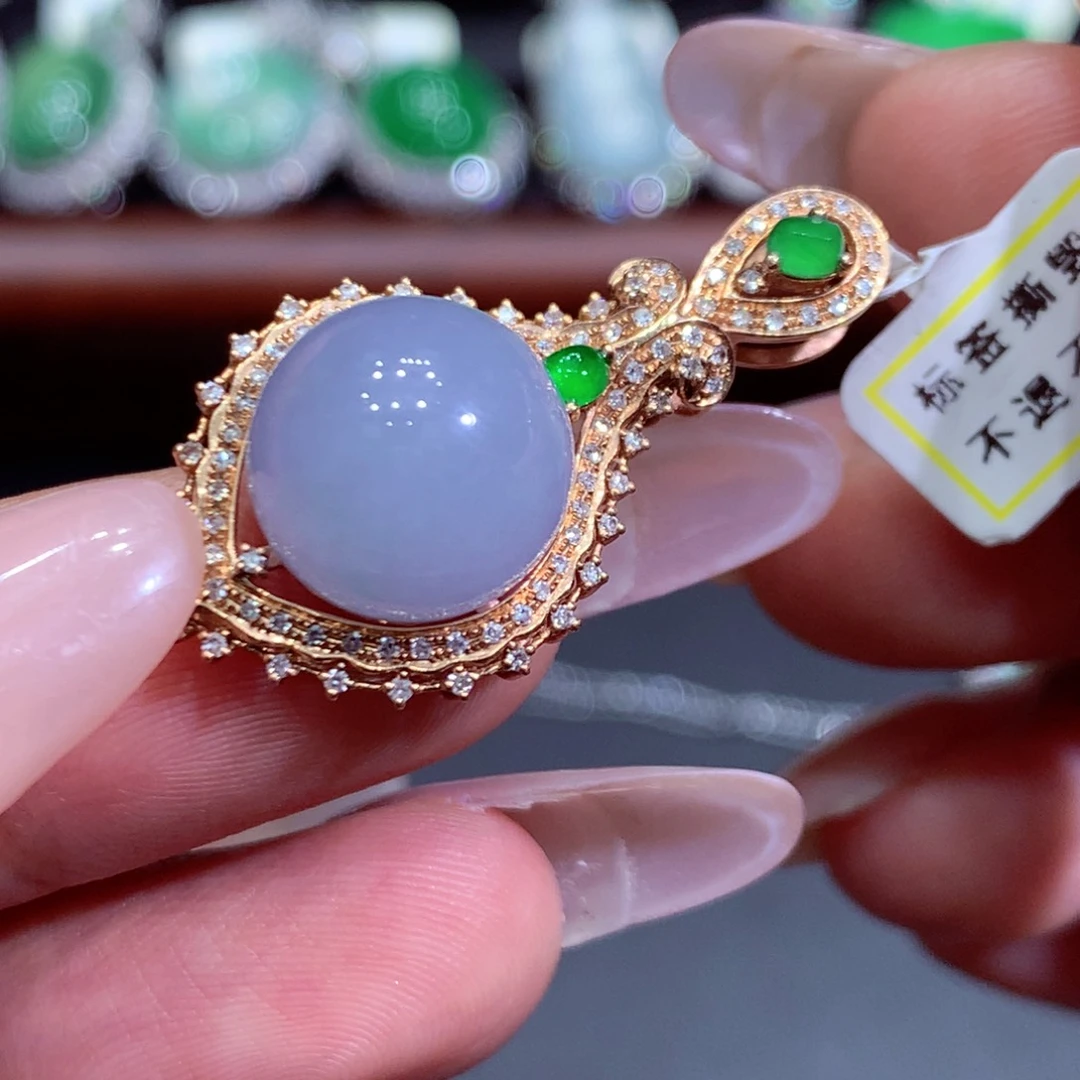 翡翠18K金镶嵌吊坠(不含链)