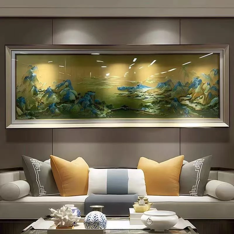 千里江山图刺绣客厅挂画沙发背景墙山水风景装饰画