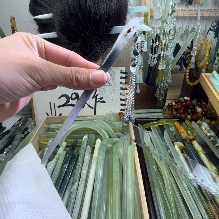 蛇纹石玉发饰未镶嵌长度18