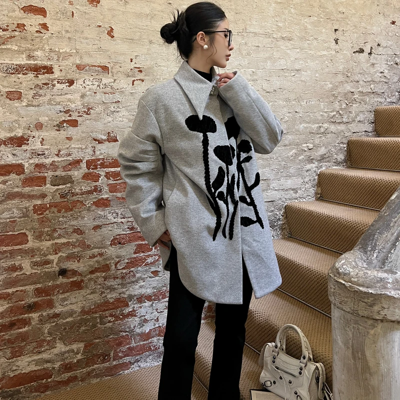 GUAGUA小众欧货纳塞斯秋冬拼色毛呢长款外套甲买手店设计款35591