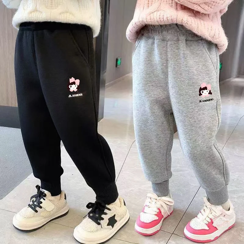 女童休闲百搭冬季小芊刺绣奥粒绒加绒加厚休闲裤