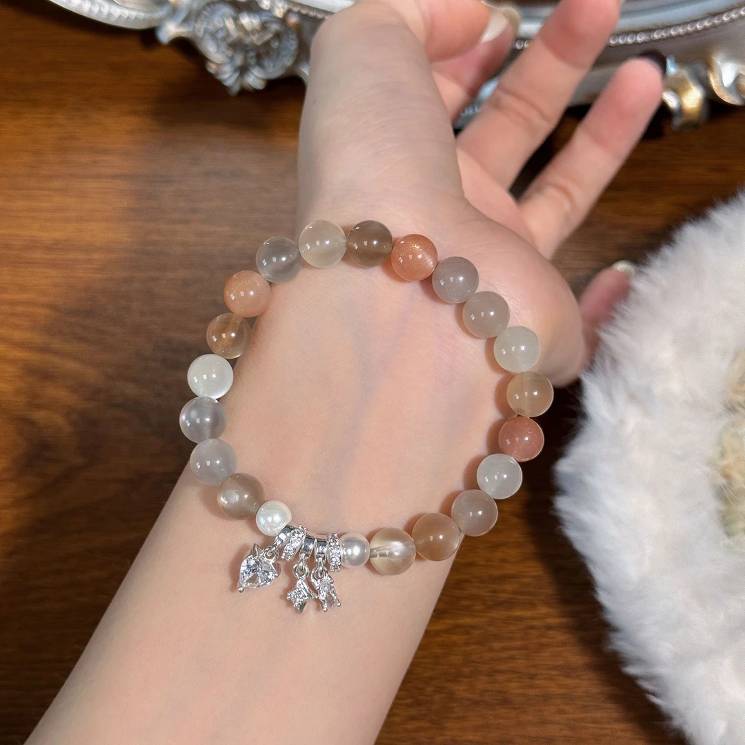 多宝彩月光-柚子珠宝天然月光石拉长石手串DIY