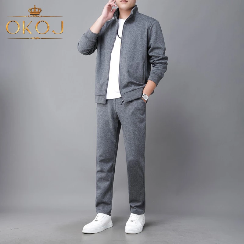 OKOJ运动套装男士立领开衫针织卫衣秋季新款时尚休闲运动服两件套