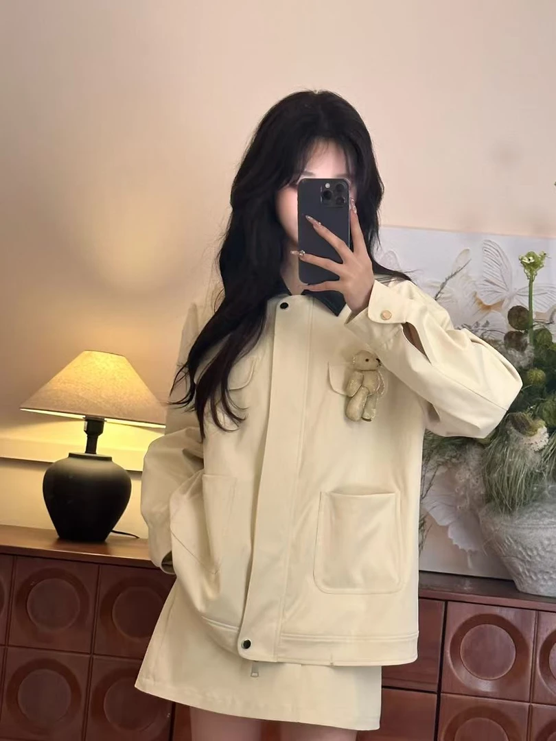 周【奶黄包】春款韩系牛仔套装巴恩风简约休闲显瘦半松紧A字裙