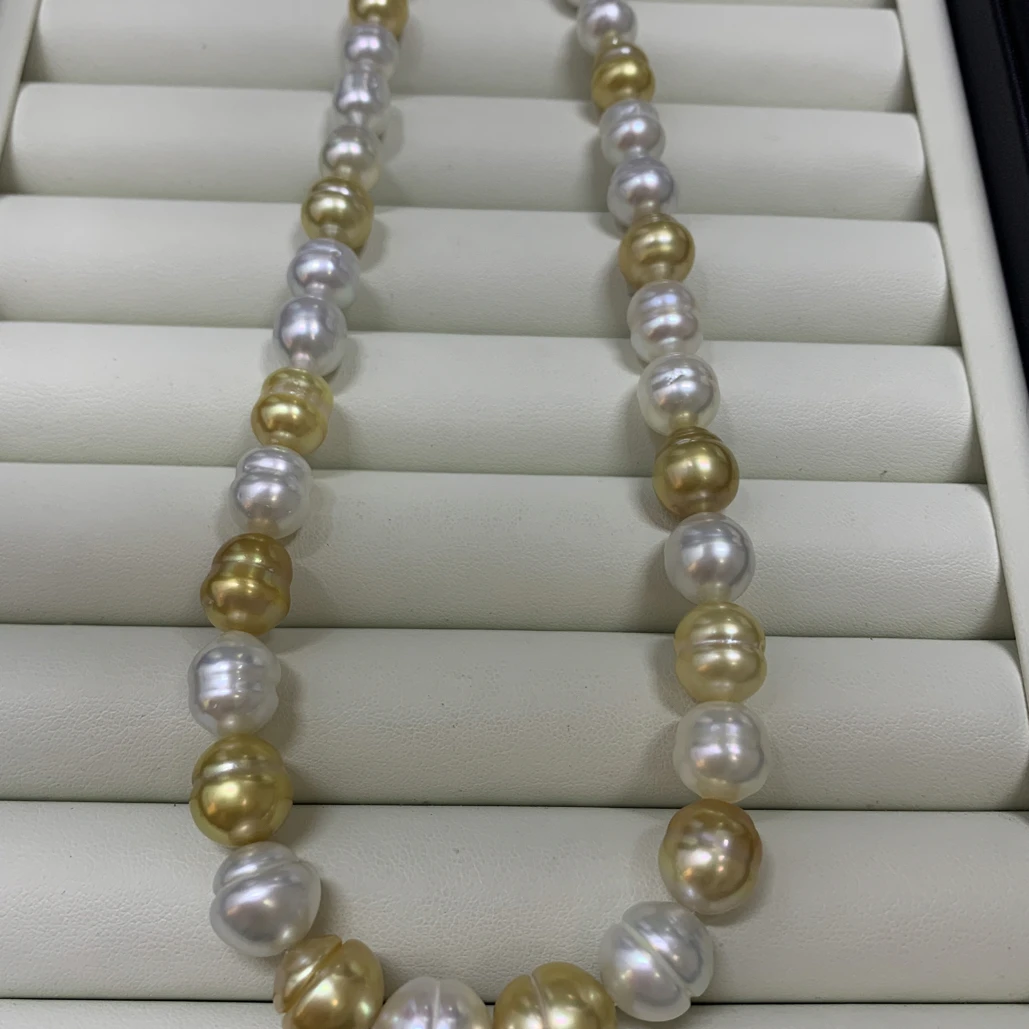 天然海水珍珠澳白金珠巴洛克混彩项链8-12mm