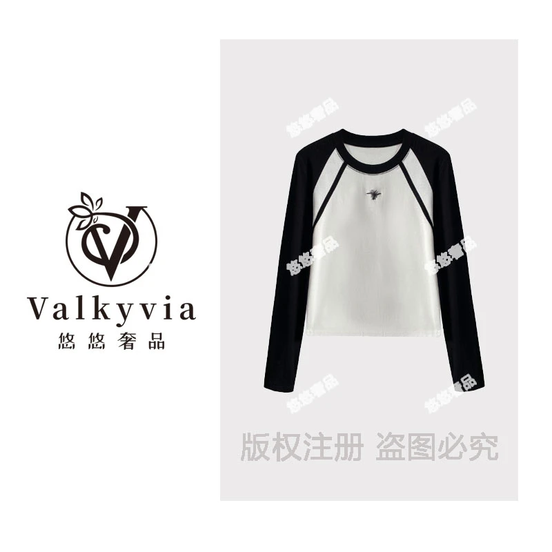 【Valkyvia/悠悠奢品】65810#时尚拼接T恤2025早春季休闲潮流上衣