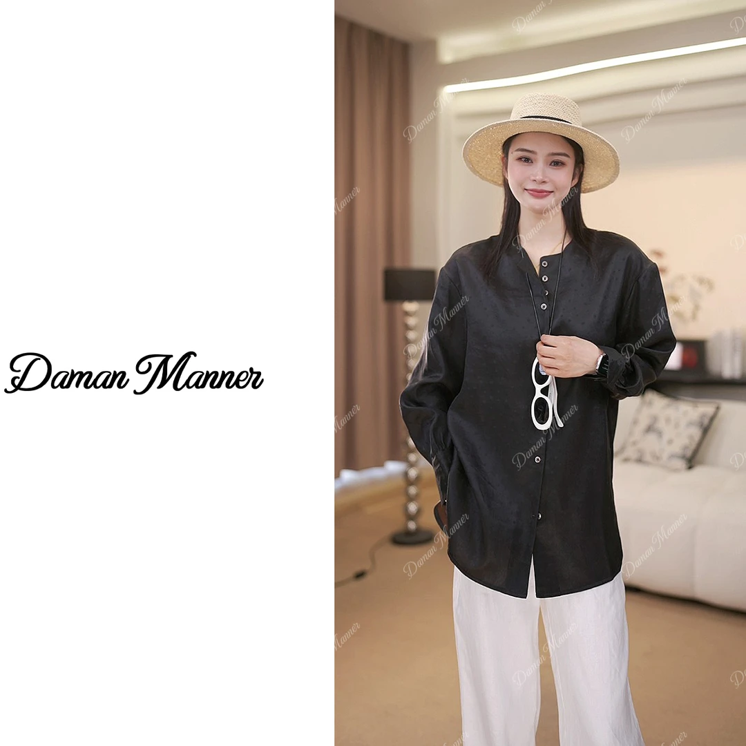 DAMAN | 香云纱波点春秋款外穿轻奢女士长袖圆领休闲衬衫C4215-1