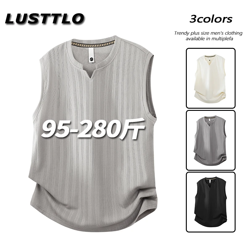 夏季大码男士背心宽松百搭休闲运动时尚无袖T恤简约潮流V领体恤衫