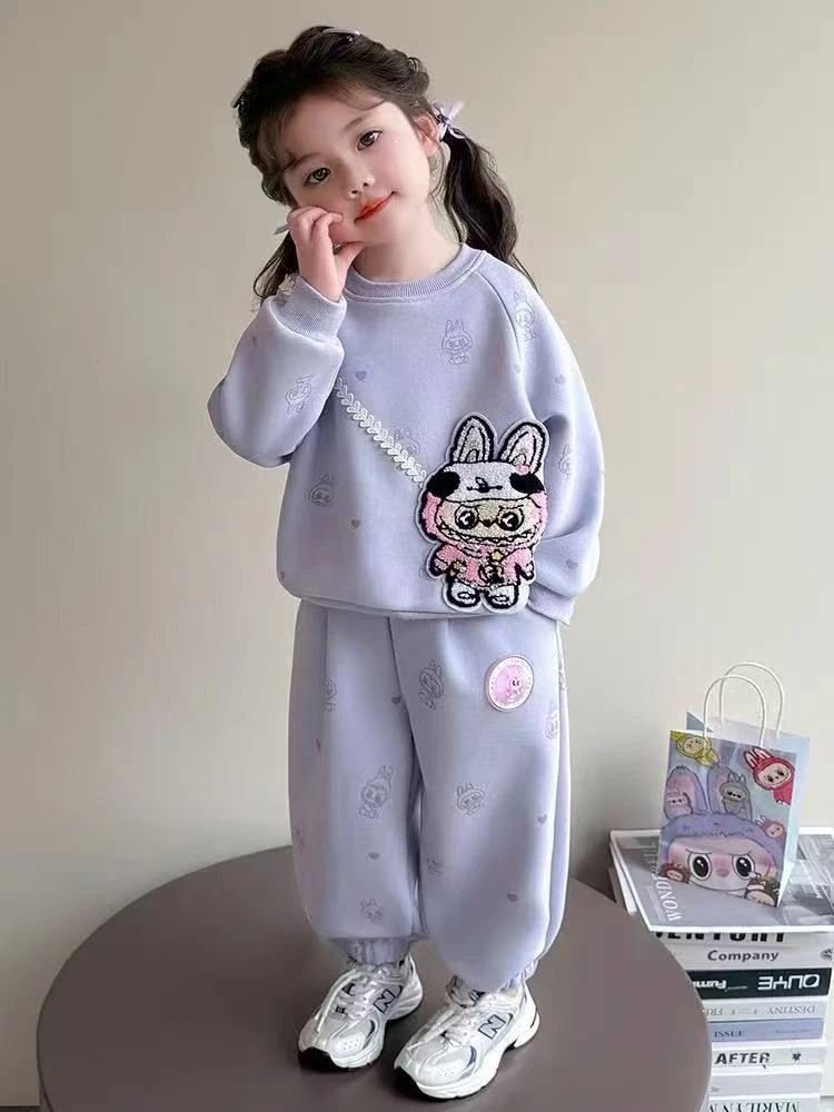 姣姐【斜跨-拉布布】冬季加绒洋气卫衣两件套装